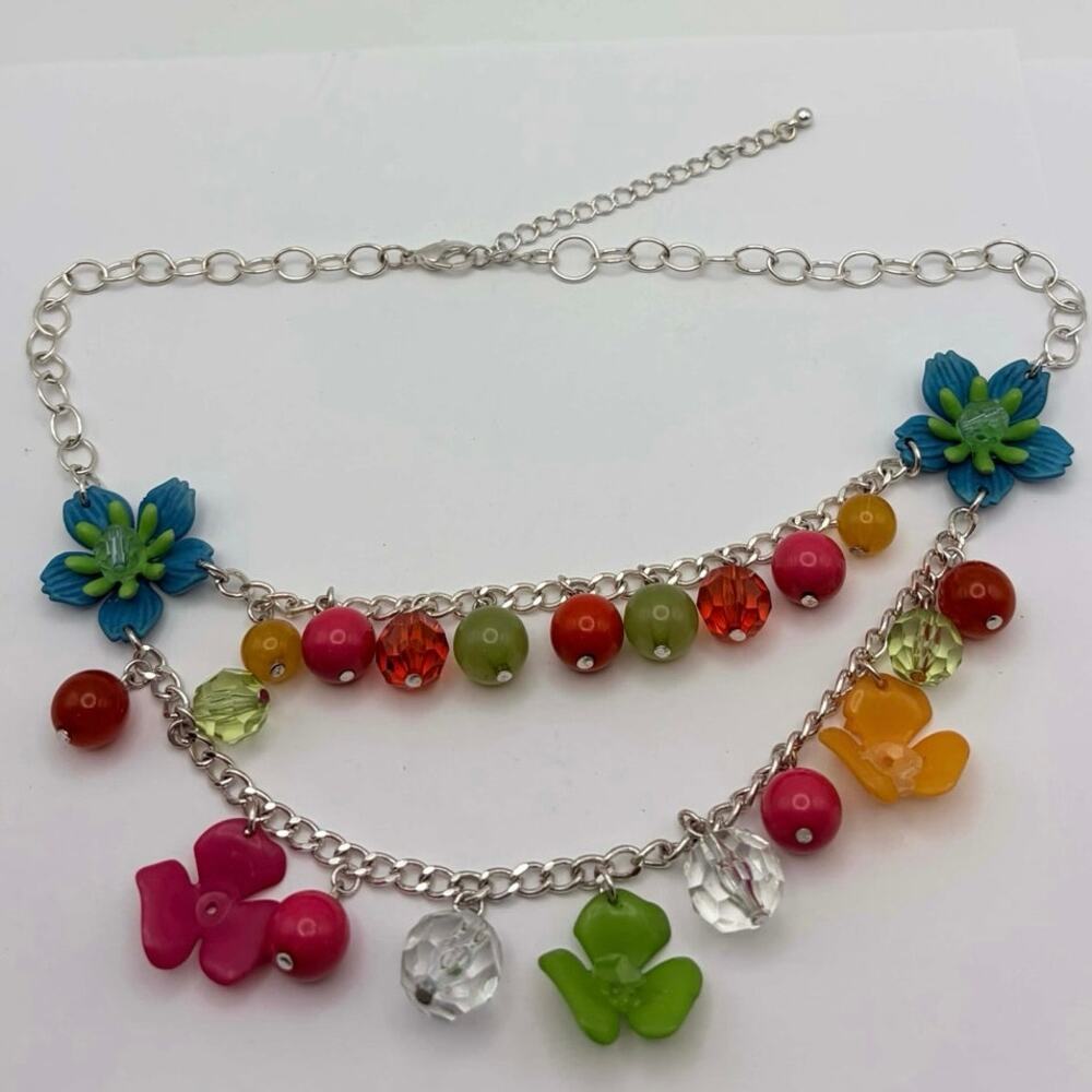 Blue & Pink Tropical Floral Necklace